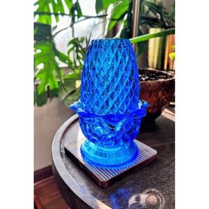 RARE Confederate Glass Brooke Peacock Sapphire Crescent Pineapple Fairy Lamp VTG